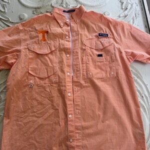 Columbia PFG Orange and White Check Tennessee VOLS Button Up Shirt